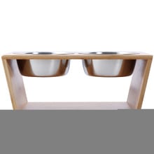 Bamboo Dog Feeder with Stainless Steel Bowls